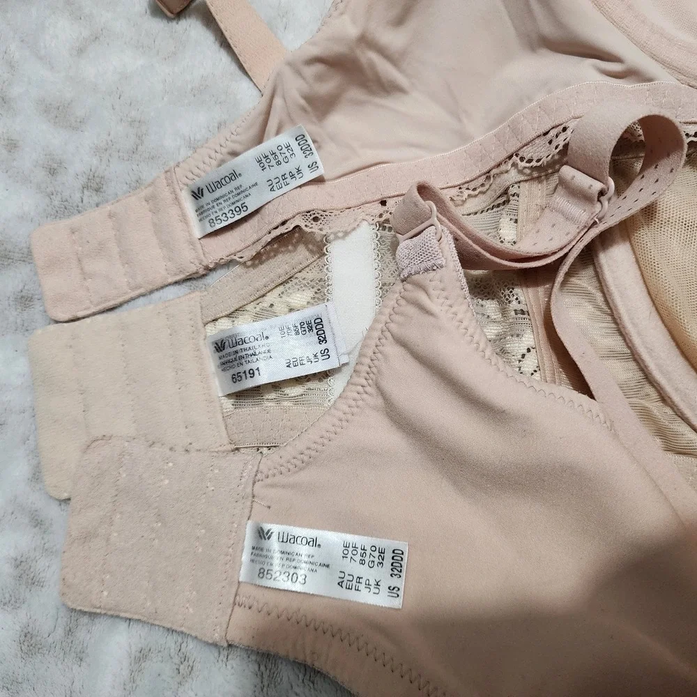 Wacoal Women's Bra Sz 32DDD 3pieces Bundle Nude Coquette Feminine Lacey